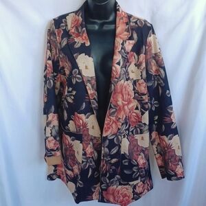 Anthropologie Solitaire Brown Floral Faux Suede Open Jacket Blazer Womens Sz S